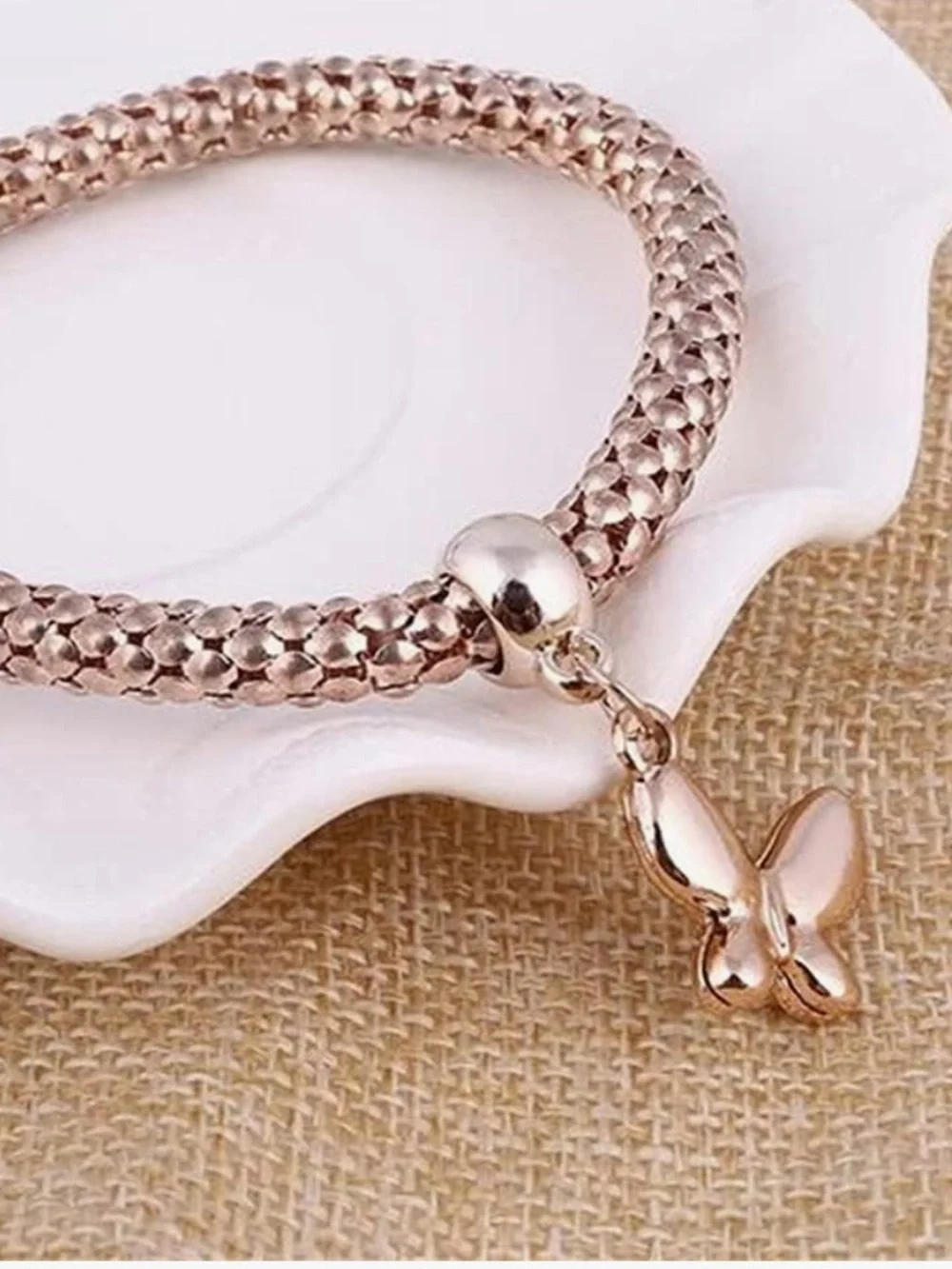 Anthropologie Rose Gold, Gold & Silver Butterfly Charm Bracelet Set
